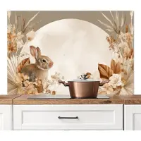 KitchenYeah Spatscherm keuken 120x80 cm - Kookplaat achterwand Konijn - Bruin - Bloemen - Cirkel - Muurbeschermer - Spatwand fornuis - Hoogwaardig aluminium