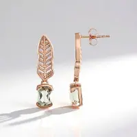 Cavill - Zilveren Oorbellen met Groene Amethist 2,85 ct - 925 Sterling Zilver Rosé Verguld - Handgemaakt Bladdesign - Luxe, Licht en Elegant