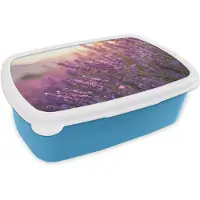 MuchoWow Broodtrommel Blauw - Lunchbox Lavendel - Paars - Zonlicht - Brooddoos 18x12x6 cm - Brood lunch box - Broodtrommels voor kinderen en volwassenen