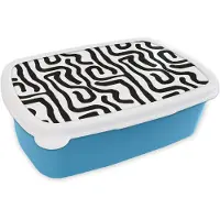 MuchoWow Broodtrommel Blauw - Lunchbox Modern - Lijnen - Zwart - Brooddoos 18x12x6 cm - Brood lunch box - Broodtrommels voor kinderen en volwassenen