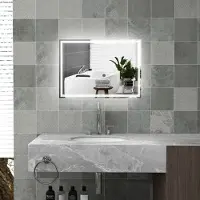 MODFU - Badkamerspiegel - Ledverlichting En Aanraakbediening - Modern - Voor Badkamer - Glas - Zilver - 70 X 50 X 4 Cm