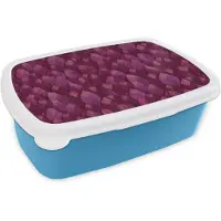 MuchoWow Broodtrommel Blauw - Lunchbox Bladeren - Patroon - Burgundy - Brooddoos 18x12x6 cm - Brood lunch box - Broodtrommels voor kinderen en volwassenen