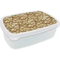 MuchoWow Broodtrommel Wit - Lunchbox Abstract - Modern - Goud - Brooddoos 18x12x6 cm - Brood lunch box - Broodtrommels voor kinderen en volwassenen