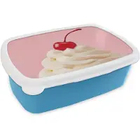 MuchoWow Broodtrommel Blauw - Lunchbox Kers - Slagroom - Roze - Brooddoos 18x12x6 cm - Brood lunch box - Broodtrommels voor kinderen en volwassenen