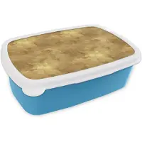 MuchoWow Broodtrommel Blauw - Lunchbox Industrieel - Textuur - Goud - Brooddoos 18x12x6 cm - Brood lunch box - Broodtrommels voor kinderen en volwassenen