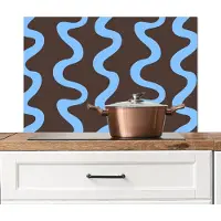 KitchenYeah Spatscherm keuken 80x55 cm - Kookplaat achterwand Kronkelende lijnen - Blauw - Bruin - Minimalistisch - Muurbeschermer - Spatwand fornuis - Hoogwaardig aluminium