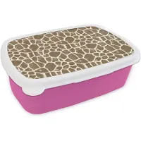 MuchoWow Broodtrommel Roze - Lunchbox Giraf - Klassiek - Bruin - Brooddoos 18x12x6 cm - Brood lunch box - Broodtrommels voor kinderen en volwassenen