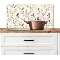 KitchenYeah Spatscherm keuken 80x40 cm - Kookplaat achterwand Takken - Vogels - Beige - Muurbeschermer - Spatwand fornuis - Hoogwaardig aluminium