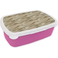 MuchoWow Broodtrommel Roze - Lunchbox Golven - Patroon - Goud - Brooddoos 18x12x6 cm - Brood lunch box - Broodtrommels voor kinderen en volwassenen