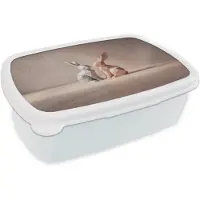MuchoWow Broodtrommel Wit - Lunchbox Konijnen - Blauw - Oranje - Abstract - Brooddoos 18x12x6 cm - Brood lunch box - Broodtrommels voor kinderen en volwassenen