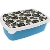 MuchoWow Broodtrommel Blauw - Lunchbox Modern - Monstera - Zwart - Brooddoos 18x12x6 cm - Brood lunch box - Broodtrommels voor kinderen en volwassenen