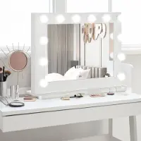 MODFU - Make-upspiegel Met Verlichting - 12 Dimbare Ledlampen - Voor Slaapkamer Of Kleedruimte - Ijzer - Wit - 80 x 60 cm