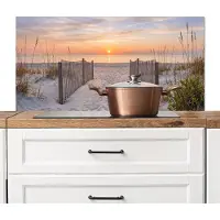 KitchenYeah Spatscherm keuken 100x50 cm - Kookplaat achterwand Zonsondergang - Strand - Zand - Muurbeschermer - Spatwand fornuis - Hoogwaardig aluminium