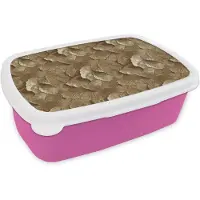 MuchoWow Broodtrommel Roze - Lunchbox Organisch - Patroon - Bladeren - Goud - Brooddoos 18x12x6 cm - Brood lunch box - Broodtrommels voor kinderen en volwassenen