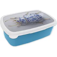 MuchoWow Broodtrommel Blauw - Lunchbox Kever - Delfts - Blauw - Goud - Brooddoos 18x12x6 cm - Brood lunch box - Broodtrommels voor kinderen en volwassenen