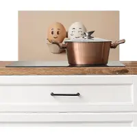 KitchenYeah Spatscherm keuken 70x30 cm - Kookplaat achterwand Eieren - Gezichten - Eierdoosje - Zandkleur - Muurbeschermer - Spatwand fornuis - Hoogwaardig aluminium