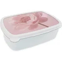 MuchoWow Broodtrommel Wit - Lunchbox Bloem - Pioenroos - Roze - Brooddoos 18x12x6 cm - Brood lunch box - Broodtrommels voor kinderen en volwassenen