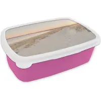 MuchoWow Broodtrommel Roze - Lunchbox Kustlijn - Horizon - Hek - Brooddoos 18x12x6 cm - Brood lunch box - Broodtrommels voor kinderen en volwassenen