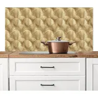KitchenYeah Spatscherm keuken 120x60 cm - Kookplaat achterwand Patroon - Waaier - Goud - Muurbeschermer - Spatwand fornuis - Hoogwaardig aluminium