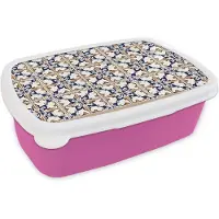 MuchoWow Broodtrommel Roze - Lunchbox Klassiek - Patroon - Kleurrijk - Brooddoos 18x12x6 cm - Brood lunch box - Broodtrommels voor kinderen en volwassenen
