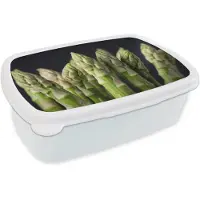 MuchoWow Broodtrommel Wit - Lunchbox Asperges - Groen - Zwart - Brooddoos 18x12x6 cm - Brood lunch box - Broodtrommels voor kinderen en volwassenen