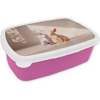 MuchoWow Broodtrommel Roze - Lunchbox Konijnen - Paars - Oranje - Abstract - Brooddoos 18x12x6 cm - Brood lunch box - Broodtrommels voor kinderen en volwassenen