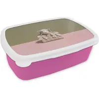 MuchoWow Broodtrommel Roze - Lunchbox Tas - Pastel - Strikjes - Lammetje - Brooddoos 18x12x6 cm - Brood lunch box - Broodtrommels voor kinderen en volwassenen