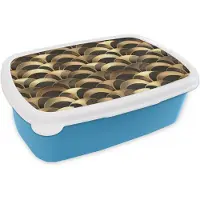 MuchoWow Broodtrommel Blauw - Lunchbox Schubben - Structuur - Goud - Brooddoos 18x12x6 cm - Brood lunch box - Broodtrommels voor kinderen en volwassenen