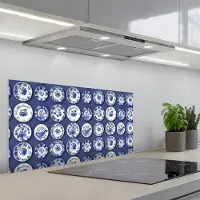 KitchenYeah Spatscherm 90x45 cm - Zelfklevende achterwand Borden - Floraal - Blauw - Keuken muurbeschermer - Spatwand fornuis