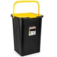 PlasticForte Recycling afvalbak - zwart/geel - 45 Liter - afsluitbaar - 34 x 40 x 54 cm - deksel - kunststof