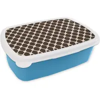 MuchoWow Broodtrommel Blauw - Lunchbox Bruin - Ruitpatroon - Geometrisch - Brooddoos 18x12x6 cm - Brood lunch box - Broodtrommels voor kinderen en volwassenen