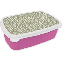 MuchoWow Broodtrommel Roze - Lunchbox Grafisch - Patroon - Groen - Brooddoos 18x12x6 cm - Brood lunch box - Broodtrommels voor kinderen en volwassenen