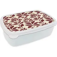 MuchoWow Broodtrommel Wit - Lunchbox Abstract - Bladeren - Burgundy - Brooddoos 18x12x6 cm - Brood lunch box - Broodtrommels voor kinderen en volwassenen