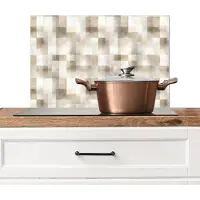 KitchenYeah Spatscherm keuken 60x40 cm - Kookplaat achterwand Textuur - Linnen - Beige - Muurbeschermer - Spatwand fornuis - Hoogwaardig aluminium