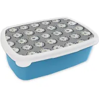 MuchoWow Broodtrommel Blauw - Lunchbox Borden - Bloemen - Blauw - Wit - Brooddoos 18x12x6 cm - Brood lunch box - Broodtrommels voor kinderen en volwassenen