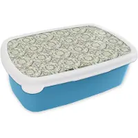 MuchoWow Broodtrommel Blauw - Lunchbox Krulornament - Tegel - Groen - Brooddoos 18x12x6 cm - Brood lunch box - Broodtrommels voor kinderen en volwassenen