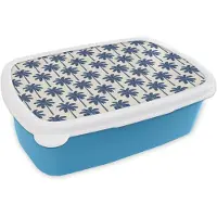MuchoWow Broodtrommel Blauw - Lunchbox Symmetrisch - Palm - Blauw - Brooddoos 18x12x6 cm - Brood lunch box - Broodtrommels voor kinderen en volwassenen