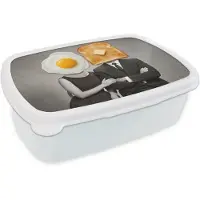 MuchoWow Broodtrommel Wit - Lunchbox Ontbijt - Koppel - Ei - Brood - Brooddoos 18x12x6 cm - Brood lunch box - Broodtrommels voor kinderen en volwassenen