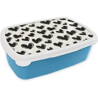 MuchoWow Broodtrommel Blauw - Lunchbox Hartjes - Patroon - Zwart - Brooddoos 18x12x6 cm - Brood lunch box - Broodtrommels voor kinderen en volwassenen