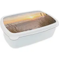 MuchoWow Broodtrommel Wit - Lunchbox Zonsondergang - Duinen - Zee - Brooddoos 18x12x6 cm - Brood lunch box - Broodtrommels voor kinderen en volwassenen
