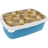 MuchoWow Broodtrommel Blauw - Lunchbox Geometrisch - Driehoek - Goud - Brooddoos 18x12x6 cm - Brood lunch box - Broodtrommels voor kinderen en volwassenen