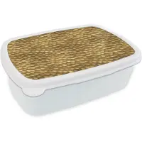 MuchoWow Broodtrommel Wit - Lunchbox Metaal - Dynamisch - Goud - Brooddoos 18x12x6 cm - Brood lunch box - Broodtrommels voor kinderen en volwassenen