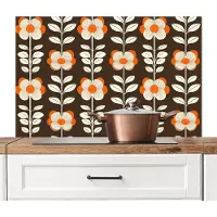 KitchenYeah Spatscherm keuken 100x65 cm - Kookplaat achterwand Bloemen - Retro - Bruin - Muurbeschermer - Spatwand fornuis - Hoogwaardig aluminium