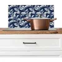KitchenYeah Spatscherm keuken 60x30 cm - Kookplaat achterwand Botanisch - Patroon - Blauw - Muurbeschermer - Spatwand fornuis - Hoogwaardig aluminium