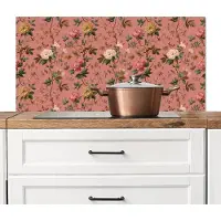 KitchenYeah Spatscherm keuken 100x50 cm - Kookplaat achterwand Klassiek - Botanisch - Roze - Muurbeschermer - Spatwand fornuis - Hoogwaardig aluminium