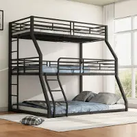 Sweiko Stapelbed, 90*200+120*200+140*200 cm, metalen bedframe, driedubbel stapelbed, zonder matras, zwart