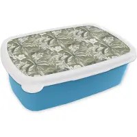 MuchoWow Broodtrommel Blauw - Lunchbox Botanisch - Bloemen - Groen - Brooddoos 18x12x6 cm - Brood lunch box - Broodtrommels voor kinderen en volwassenen