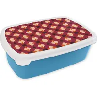 MuchoWow Broodtrommel Blauw - Lunchbox Retro - Patroon - Kleurrijk - Brooddoos 18x12x6 cm - Brood lunch box - Broodtrommels voor kinderen en volwassenen