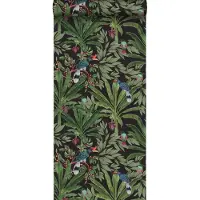 ESTAhome behang tropische jungle bladeren zwart en jungle groen - 53 cm x 10.05 m - 139190