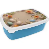 MuchoWow Broodtrommel Blauw - Lunchbox Bloemen - Pastelkleuren - Eieren - Taupe - Brooddoos 18x12x6 cm - Brood lunch box - Broodtrommels voor kinderen en volwassenen